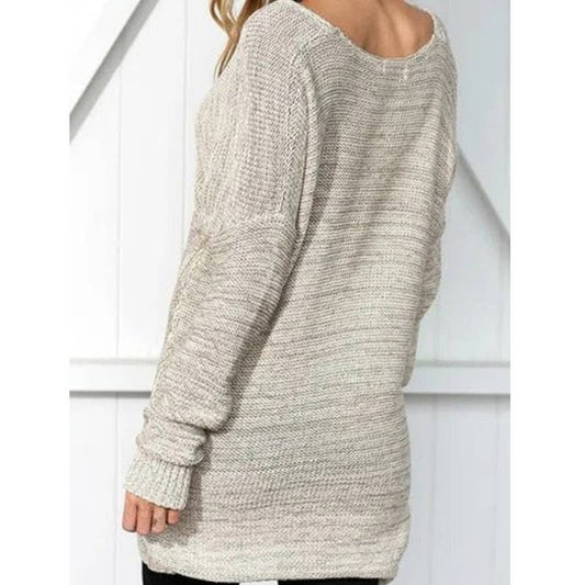 SOLID COLOR SWEATER WITH LOOSE CROSS V-NECK
