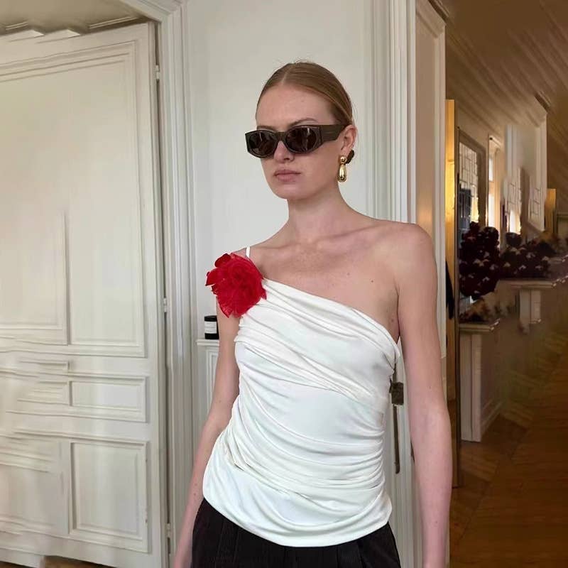 Fashion floral asymmetrical backless tank top