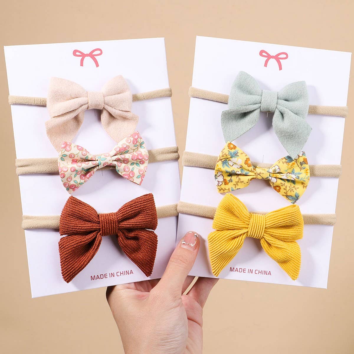 Corduroy Bow Baby Headband Set for Girls