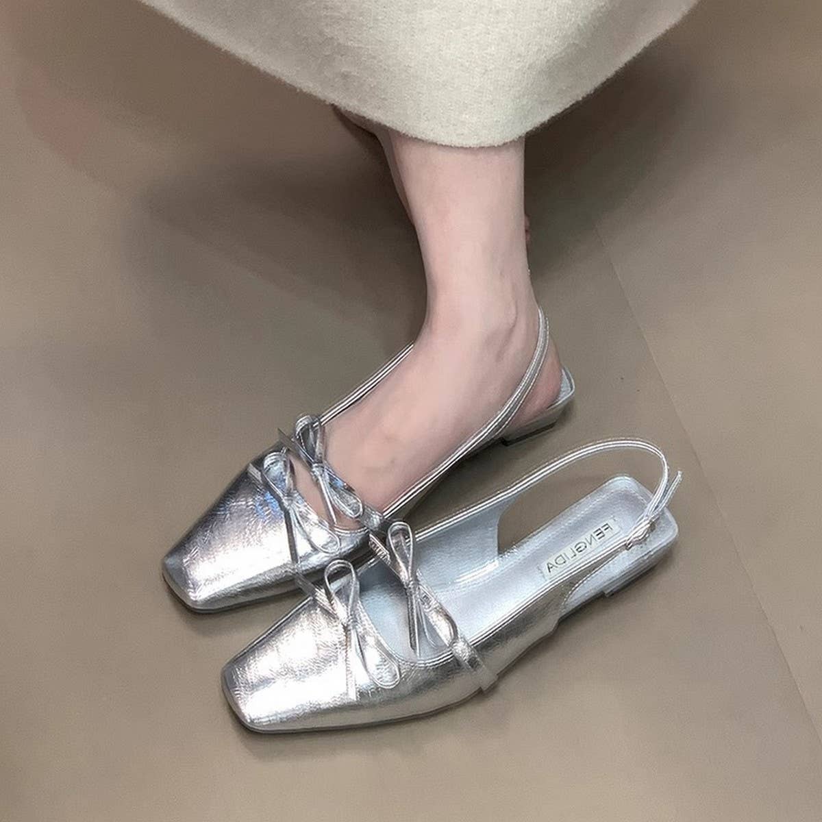 Silver Bow Closed-Toe Sandals