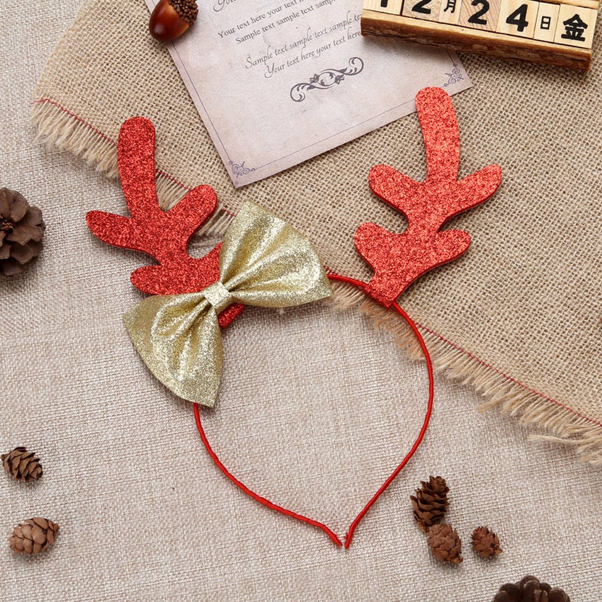 CHRISTMAS BOW BIG ANTLERS DRESSUP HEADBAND HAIRPIN