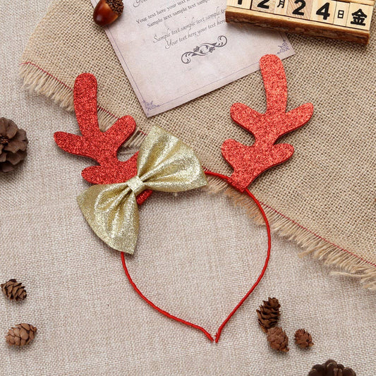 CHRISTMAS BOW BIG ANTLERS DRESSUP HEADBAND HAIRPIN