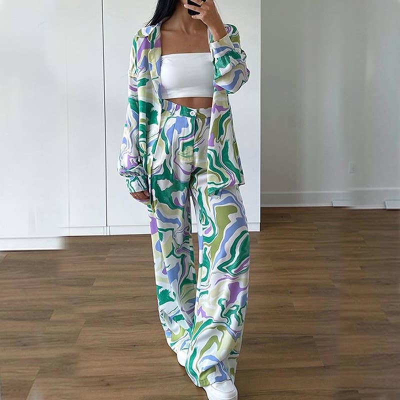 LOOSE PRINTED SHIRT FASHION CASUAL TWO-PIECE SET