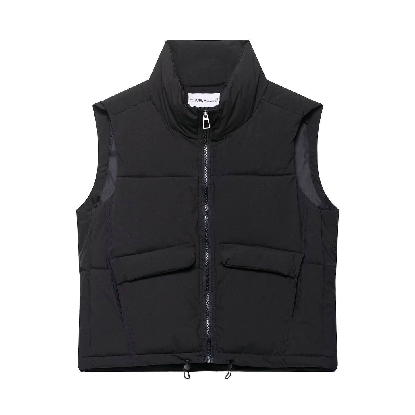Simple sleeveless stand-up collar zip-up vest