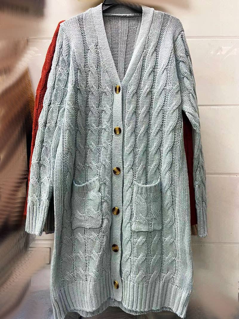 SINGLE-BREASTED TWIST SOLID COLOR LONG CARDIGAN