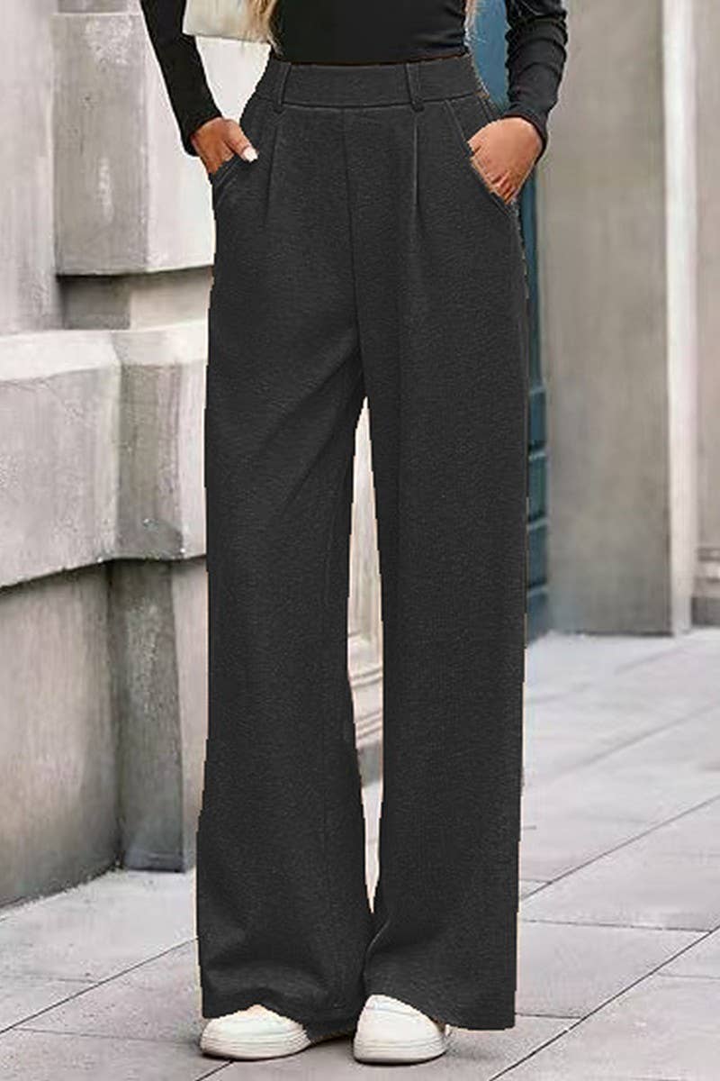 CWBLP01063_RIBBED WIDE LEG PANTS WOMEN LOOSE STRAIGHT