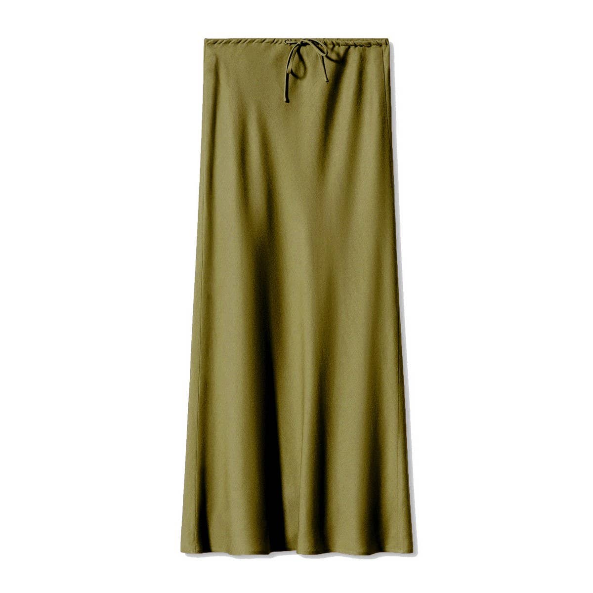 SATIN LONG SKIRT HIGH WAIST DRAWSTRING SKIRT_CWAB4792