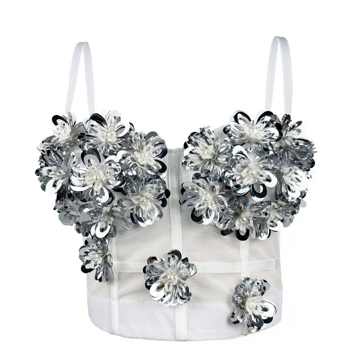 SEXY SEQUINED FLOWER HERRINGBONE CORSET