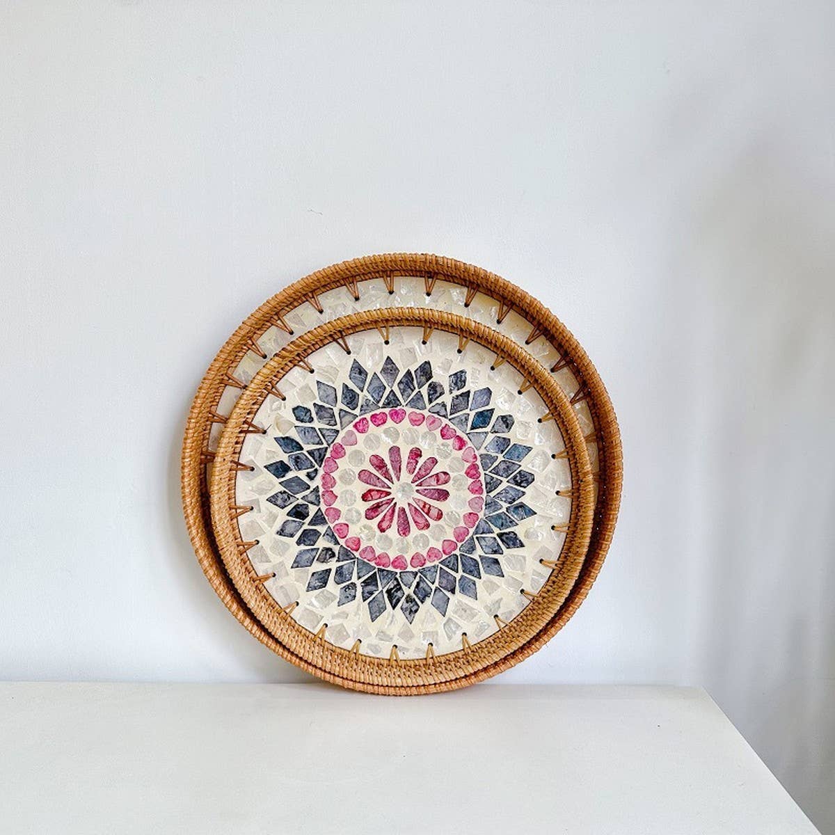 RATTAN SHELL STORAGE BASKET TRAY 2-PIECE SET_CWMM4542