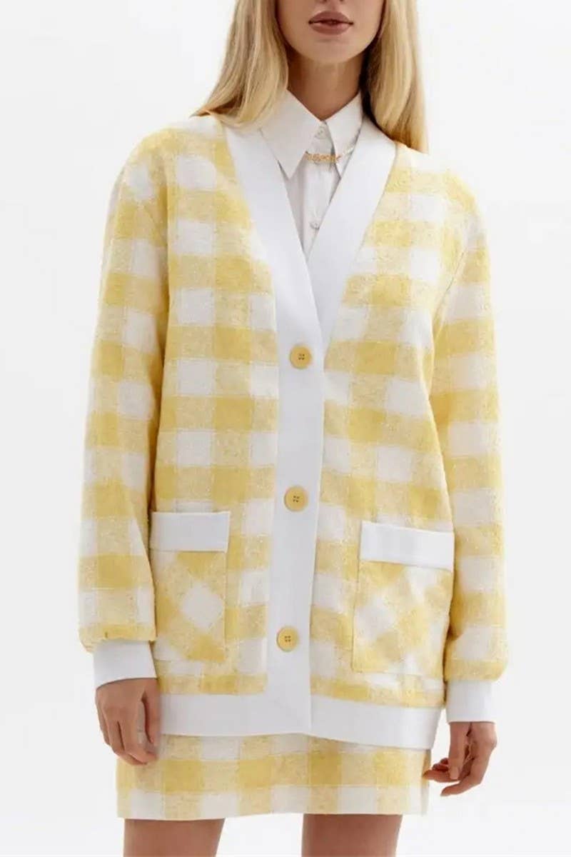 Sweater cardigan wrap hip skirt two-piece set