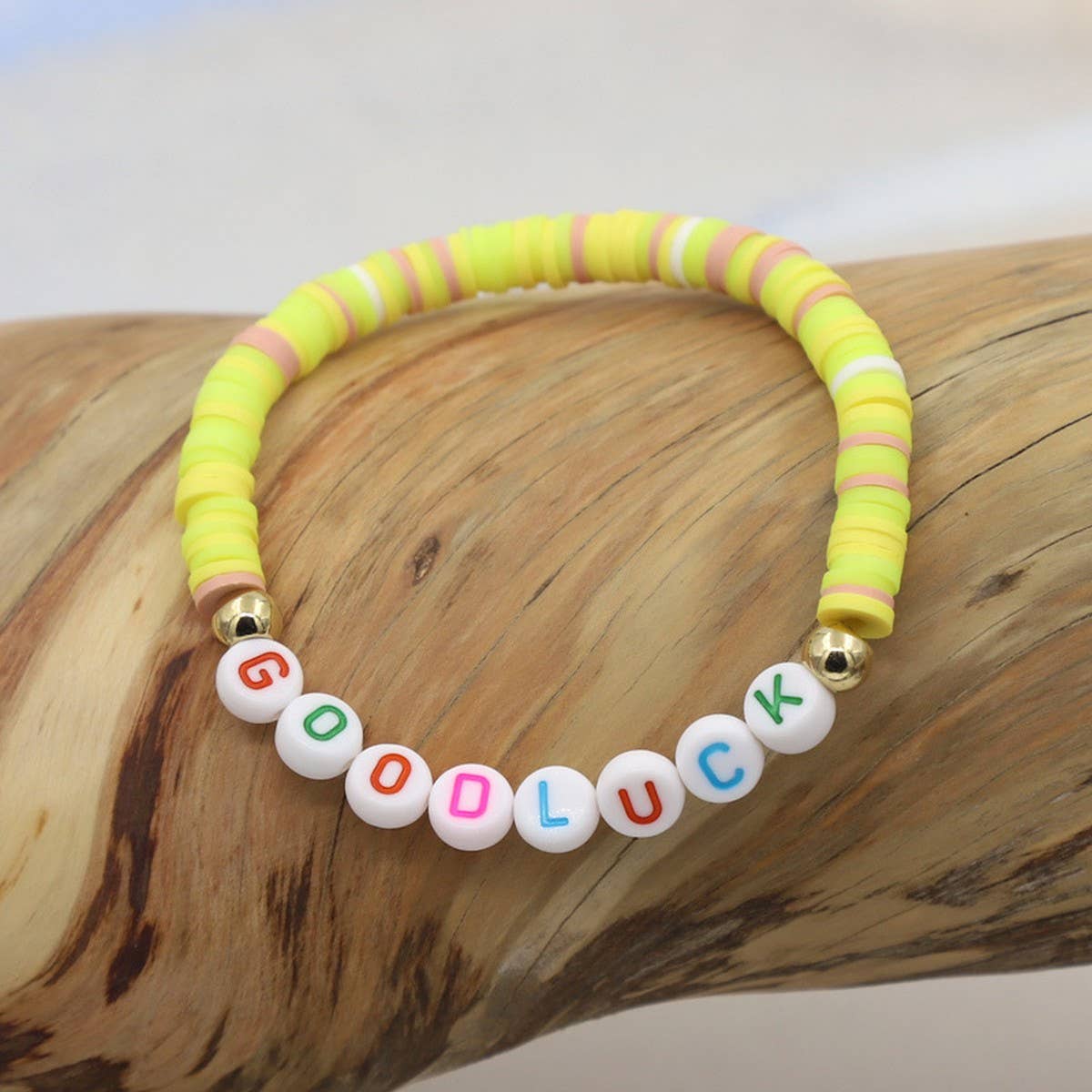 COLORFUL POLYMER CLAY LETTER BEADED BRACELET