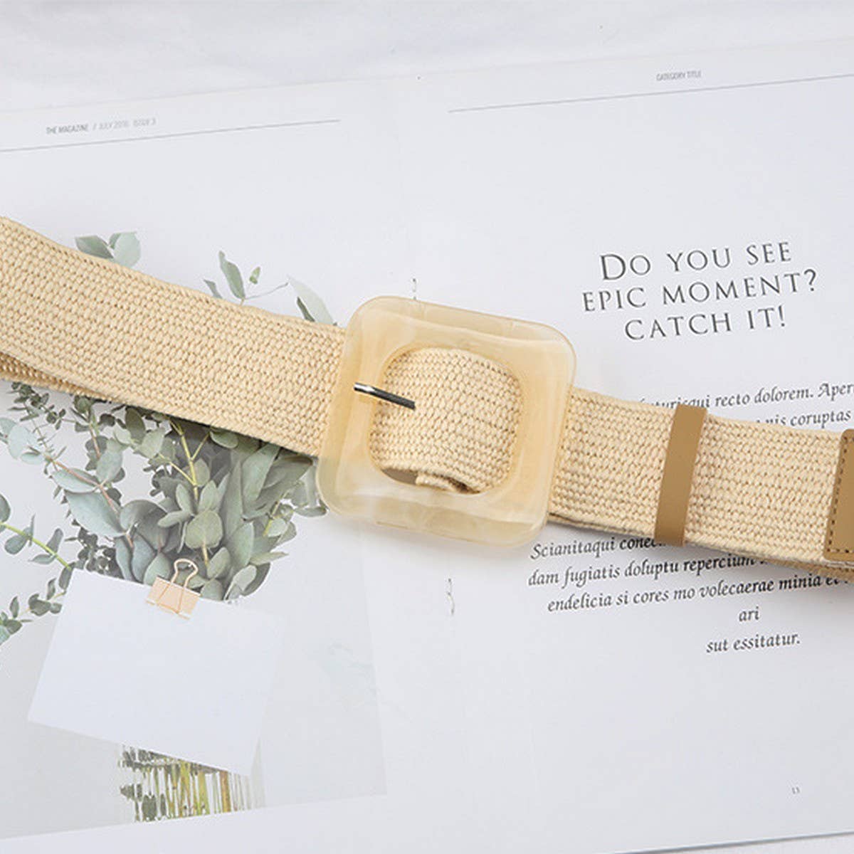 CWABE1187_VINTAGE PP STRAW WOVEN SQUARE BUCKLE WAIST BELT