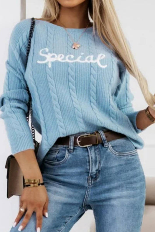 CWOSWL07450_LETTER EMBROIDERED CREW NECK KNIT SWEATER