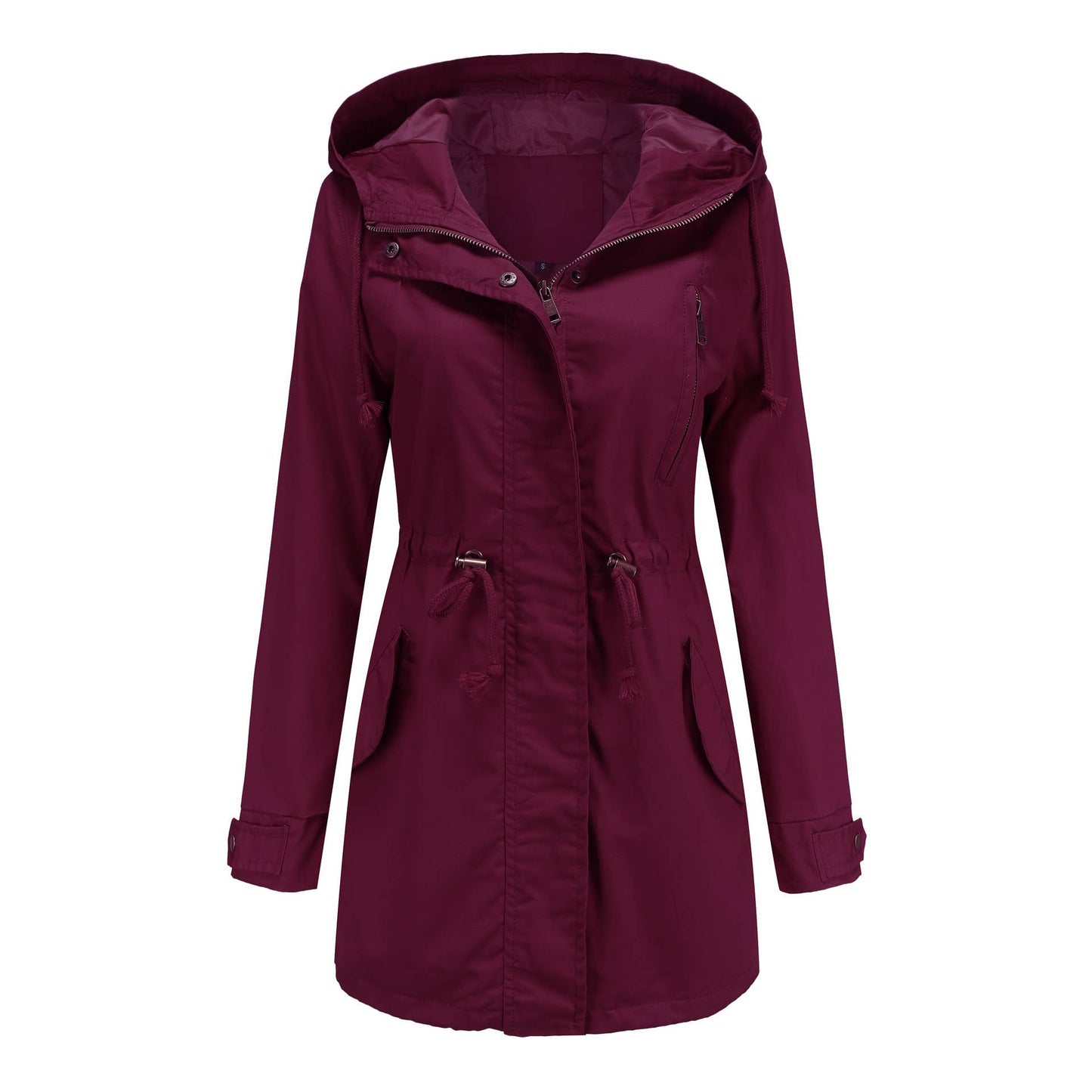 Women's plus size cotton hooded trench coat