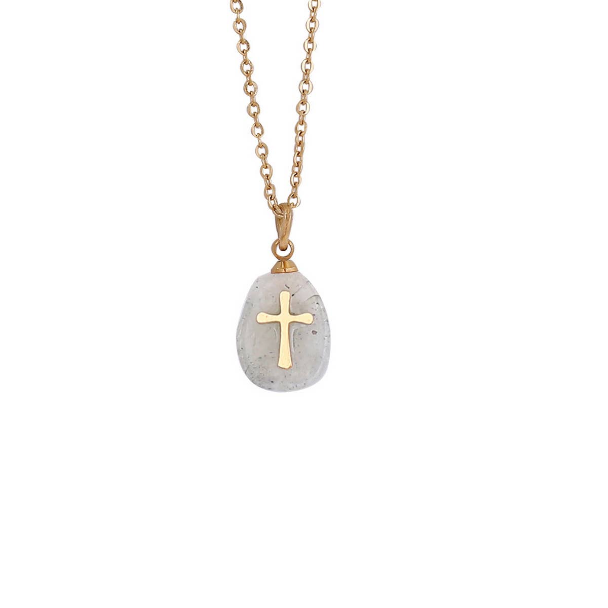 WOMEN NATURAL STONE CROSS NECKLACE