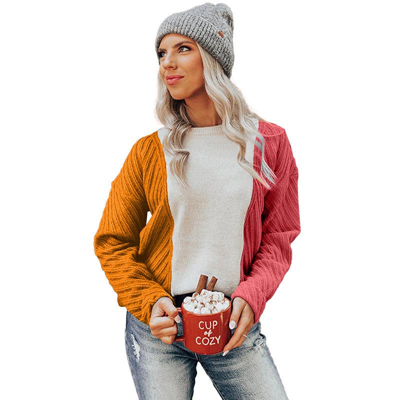 Slim-fit back split crew-neck sweater in contrasting colors