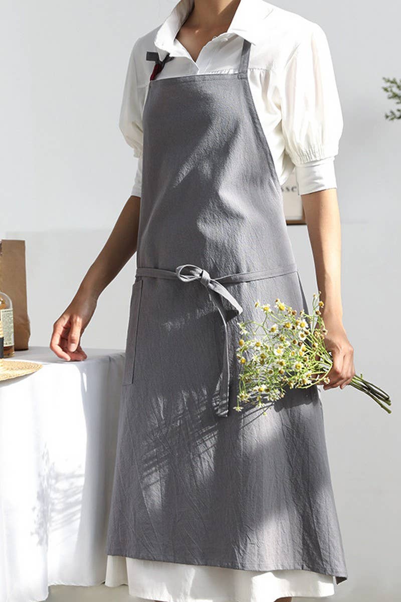CWAB3991_COTTON AND LINEN SOLID COLOR ANTI-FOULING APRON