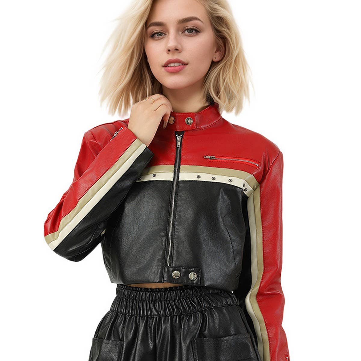 Colorblock PU Moto Jacket ? Edgy Baddie Style