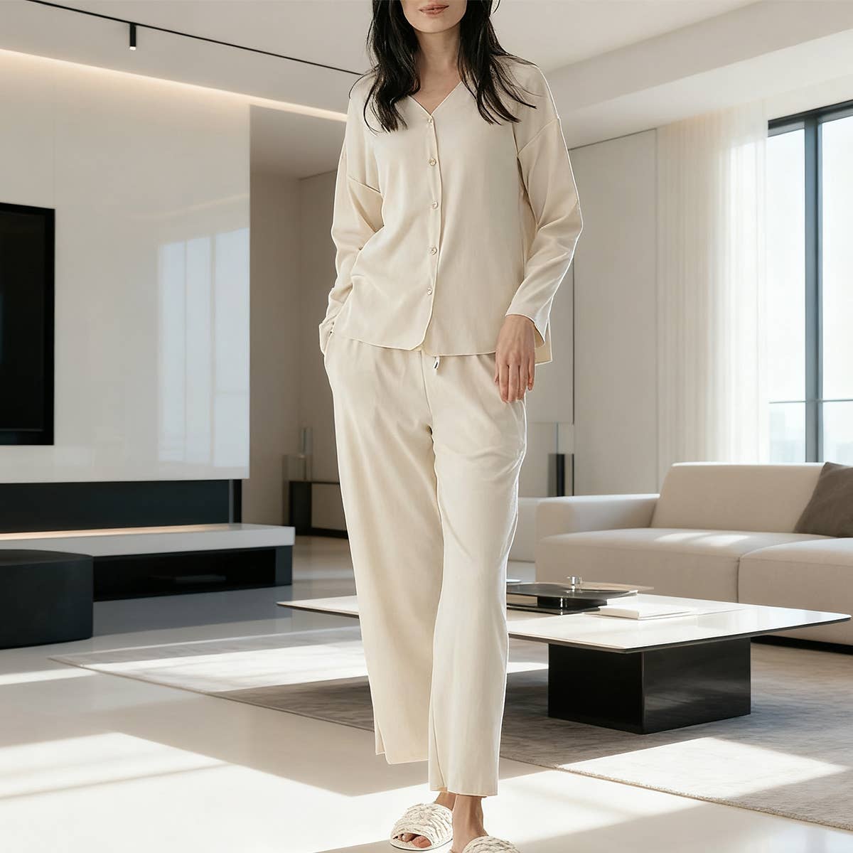 Single-breasted top wide-leg pants pajama set