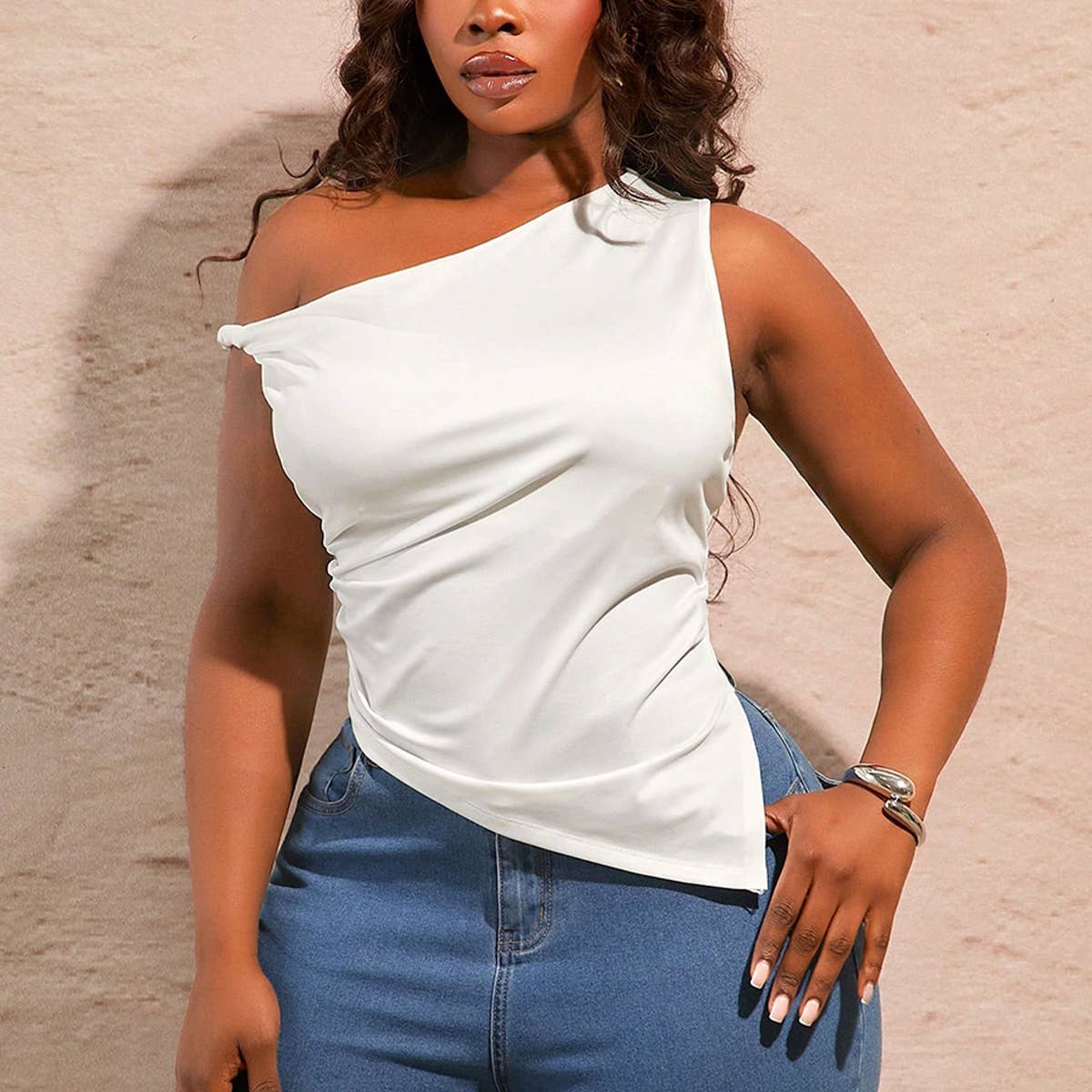 Asymmetrical One Shoulder Sleeveless Summer Top_CWTHT0264