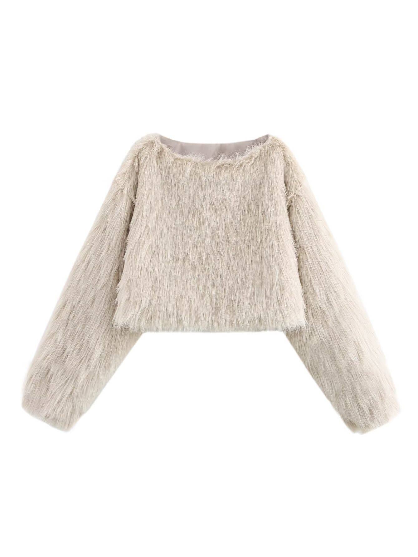 STYLISH ALL-IN-ONE FAUX FUR EFFECT CROPPED TOP