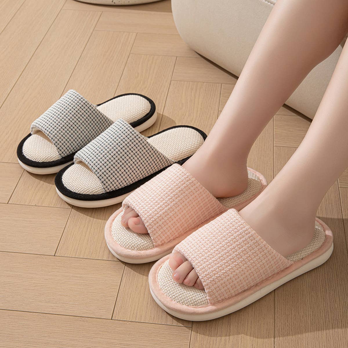 SIMPLE FABRIC INDOOR LINEN SLIPPERS_CWSHS0846