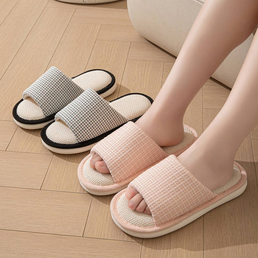 SIMPLE FABRIC INDOOR LINEN SLIPPERS_CWSHS0846