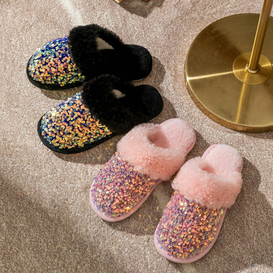 HOME FASHION SEQUINED PLUSH SLIPPERS_CWSHS0830