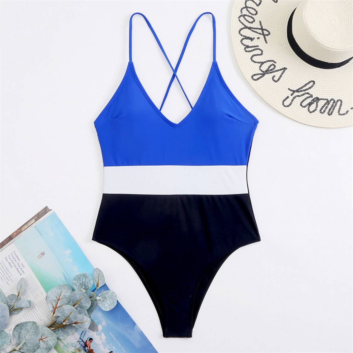 SEXY COLOR-BLOCK QUICK-DRYING ONE-PIECE SWIMSUIT