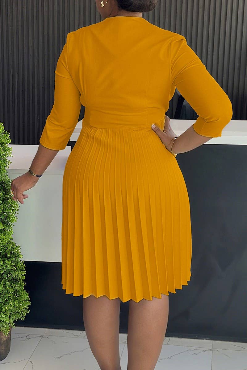 CWDMD01254_2025 WOMEN BLAZER COLLAR 3/4 SLEEVE ELEGANT DRESS