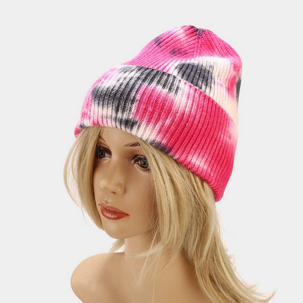 OUTDOOR WARM CURLED EDGE TIE-DYE KNITTED HAT_CWAH1593