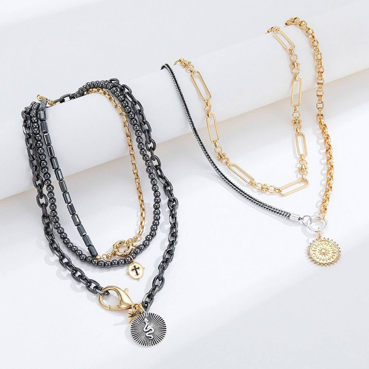 WOMEN'S STACKING NECKLACE SNAKE CROSS PENDANT