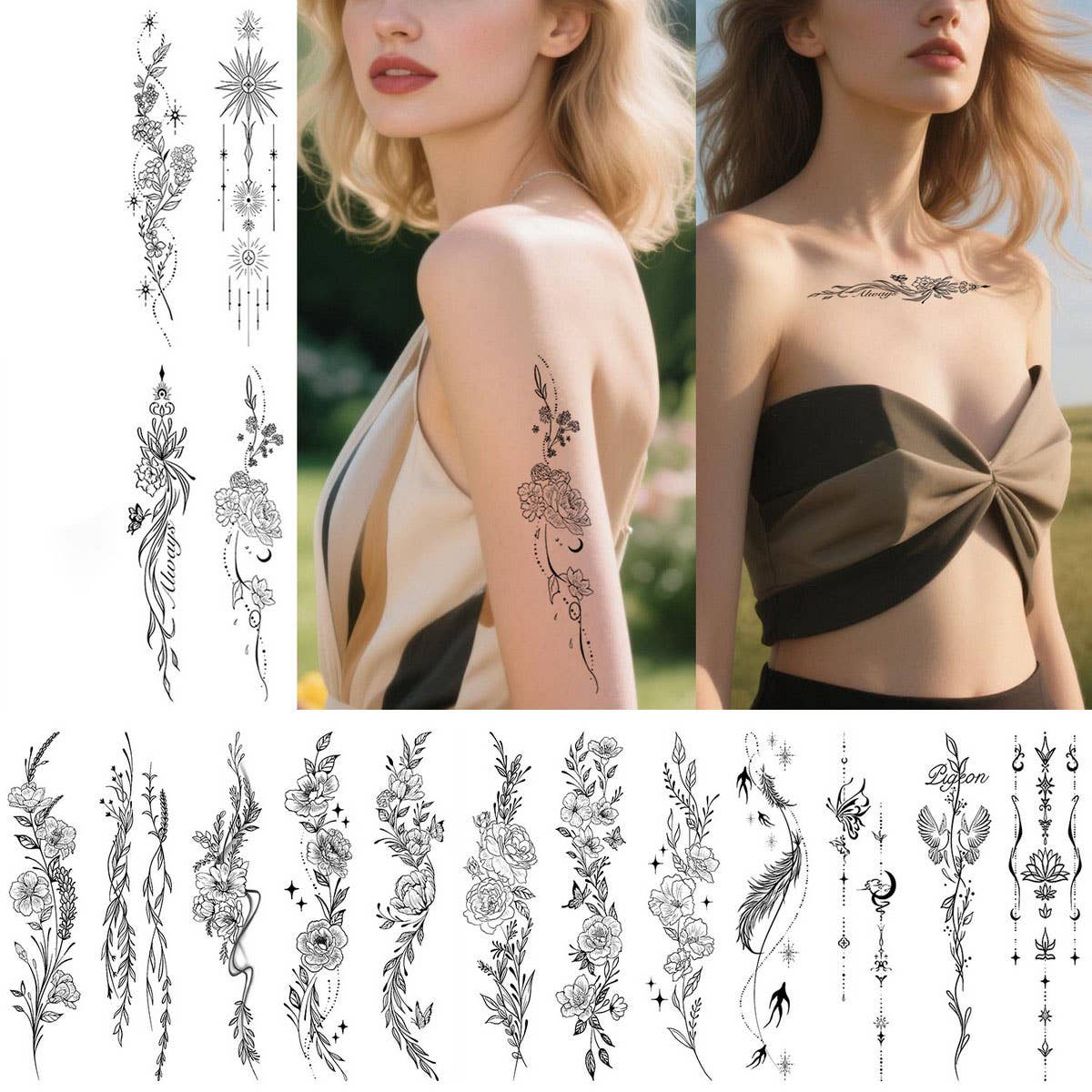 Sexy Floral Sleeve Tattoos ? Bikini & Chest Art