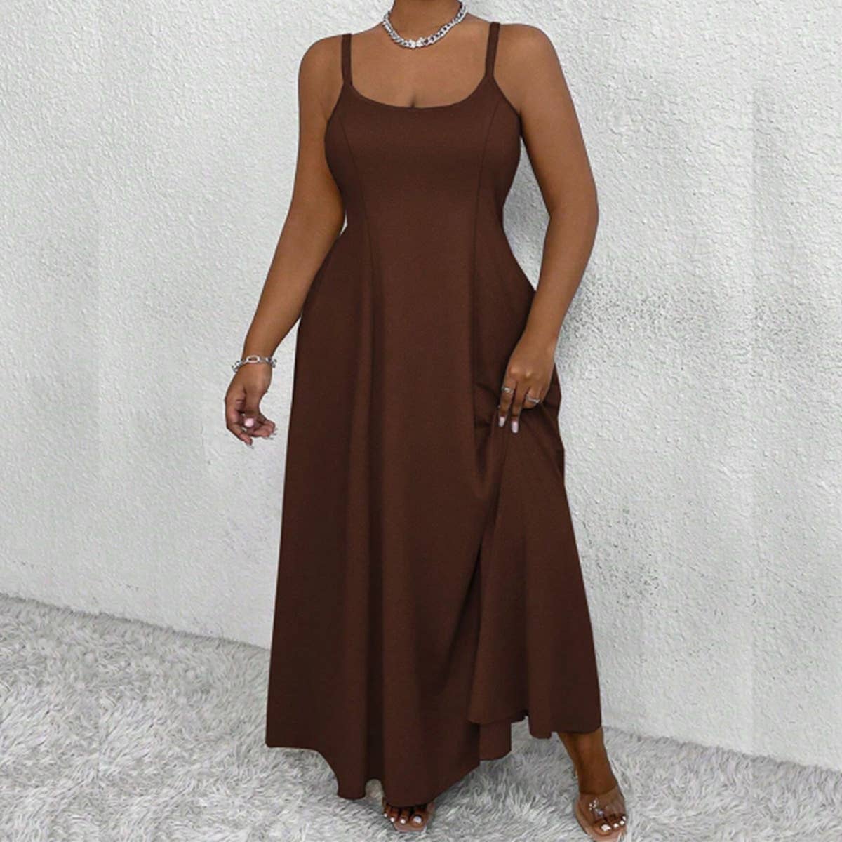 Chic Plus Size Sleeveless Waist-Tied Long Dress