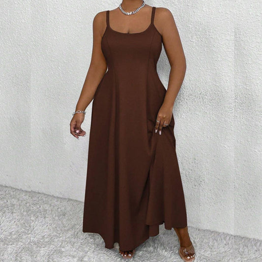 Chic Plus Size Sleeveless Waist-Tied Long Dress