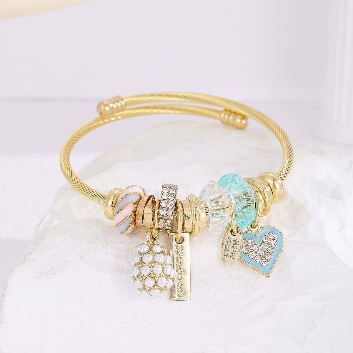 Gold Bracelet with Tree, Heart & Tail Charms