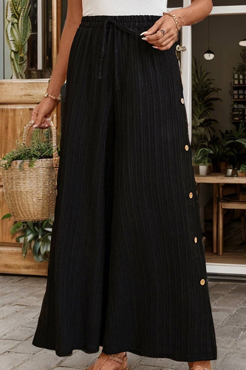 CWBLP0805_CASUAL TEXTURED HIGH WAIST WIDE LEG TROUSERS