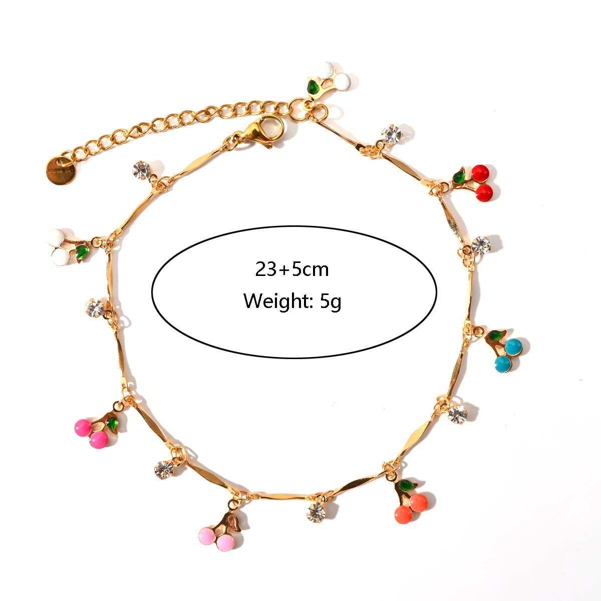 Beach Anklet with Cherry, Shell & Star Charms_CWAJE4609