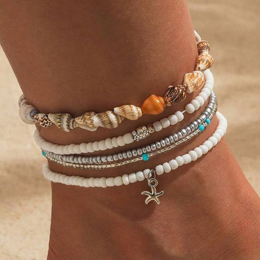 18K Gold Natural Shell Anklet, Stainless Steel_CWAJE4854