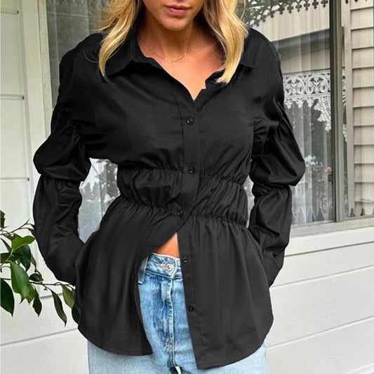 TEMPERAMENT CASUAL PLEATED SHIRT LONG SLEEVE