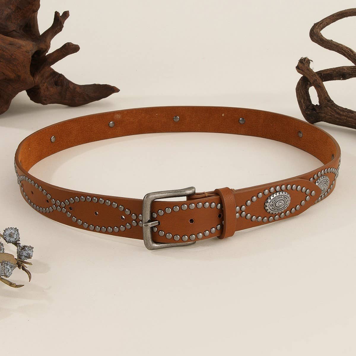 COWBOY STYLE BEADED RETRO PUNK STYLE RIVET BELT