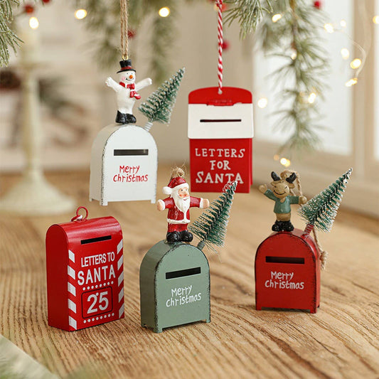 Iron Painted Mailbox Vintage Christmas Hanging
