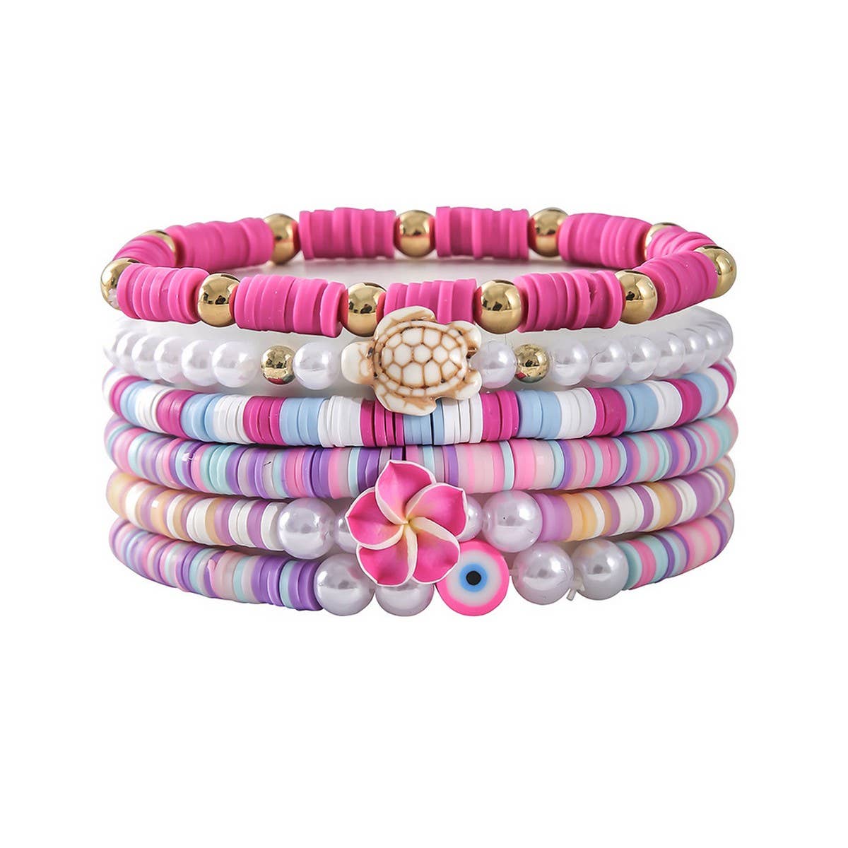 COLORFUL POLYMER CLAY FLOWER SHELL BRACELET SET