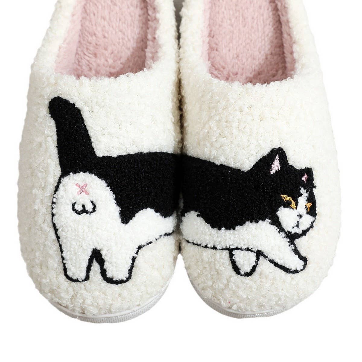 FUNNY EGG CAT EMBROIDERED COTTON SLIPPERS