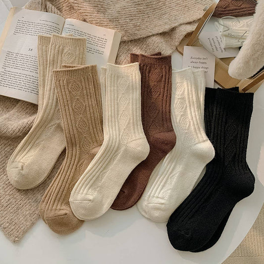 DIAMOND CHECK SOLID COLOR VINTAGE MID-CALF SOCKS