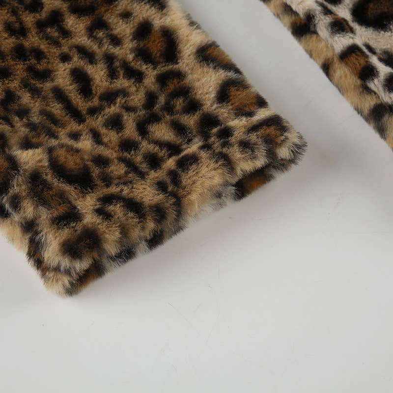 LEOPARD PRINT FUR LAPEL BAGGY VINTAGE ZIP HOODIE
