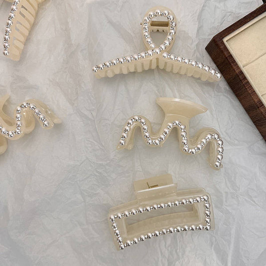 BEIGE SERIES PEARL RHINESTONE HAIR CLAW CLIP_CWAHA0616
