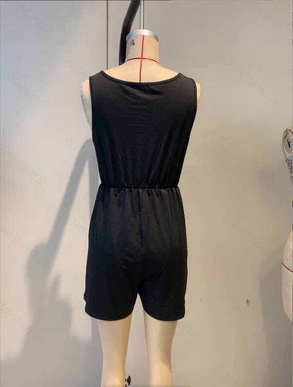 Sleeveless cinched-waist vest jumpsuit shorts