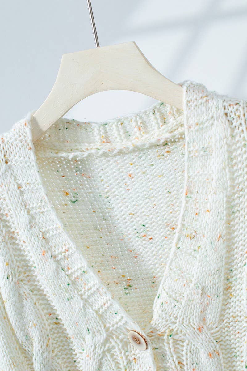CWOCAL2294_VINTAGE SPECKLED KNIT BUTTON UP CARDIGAN