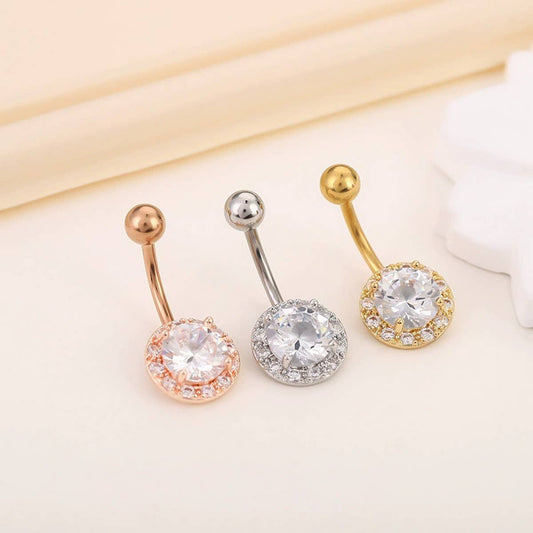 Elegant CZ Crystal Belly Ring Stainless Steel